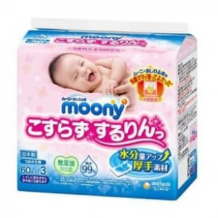 Moony Wet Wipes for Baby Buttocks Gentle Cleansing, 180 pcs