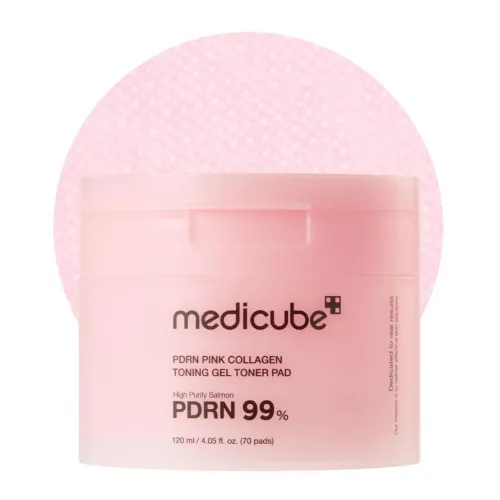 Toning gel pads with polynucleotides and collagen Medicube PDRN Pink Collagen Toning Gel Toner Pad, 70pcs