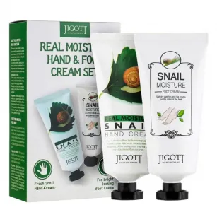 Σετ κρεμών για τη φροντίδα χεριών και ποδιών με βλέννα σαλιγκαριού Jigott Real Moisture Hand & Foot Cream Set, 100+100 ml