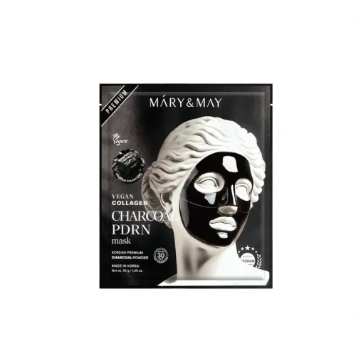 Collagen face mask with charcoal and PDRN Mary & May - Vegan Collagen Charcoal PDRN Mask, 1 piece