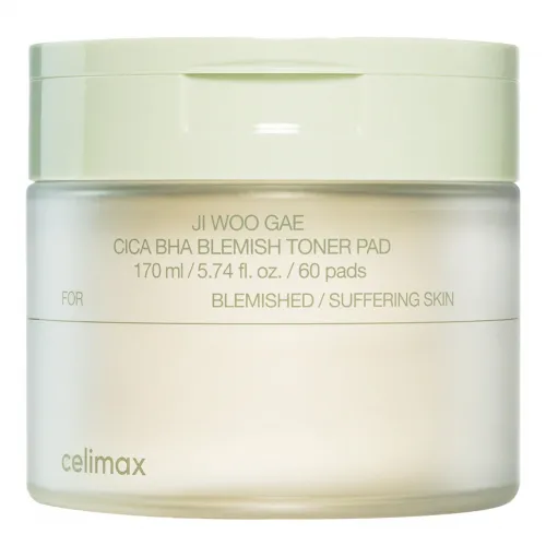 Пэды против высыпаний и раздражений с центеллой и BHA-кислотами celimax Ji Woo Gae Cica BHA Blemish Toner Pad, 60шт
